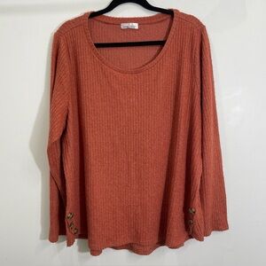 Burnt Orange Ribbed Long Sleeve Top cozy lounge boho soft boy layering flowy